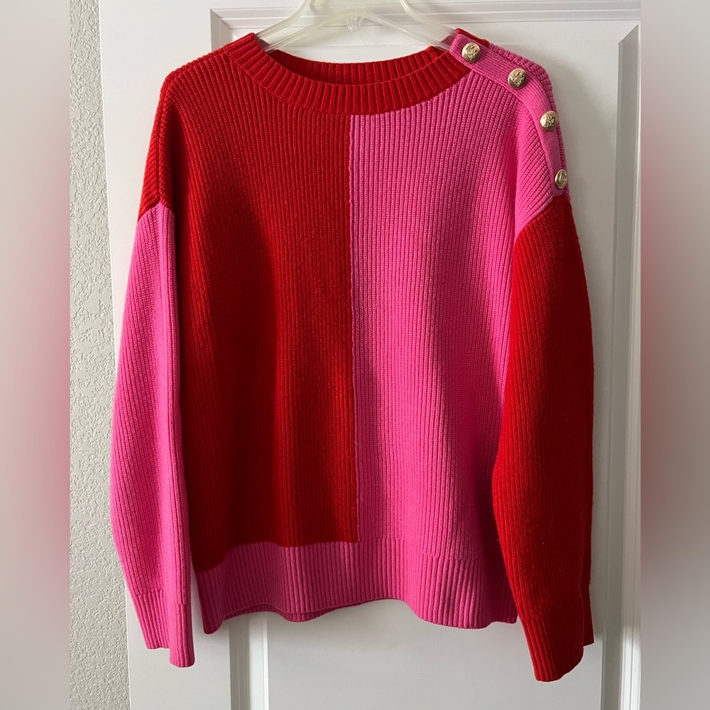 Chic Red and Pink Colorblock Sweater